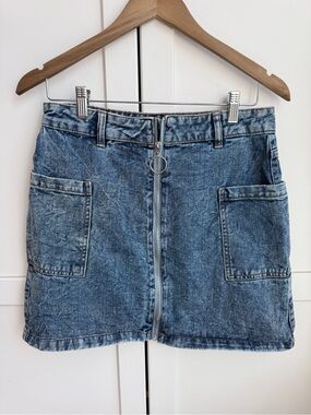 Denim Y2K Acid Wash Mini Skirt Ring Zip Size M 90s Revival Coastal Cowgirl
